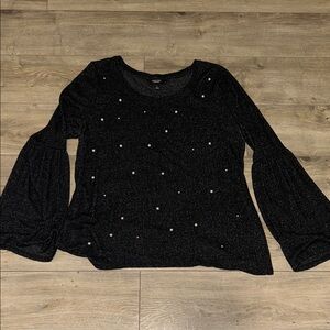 Simply Vera Vera Wang Black Top with Pearls, Size Large